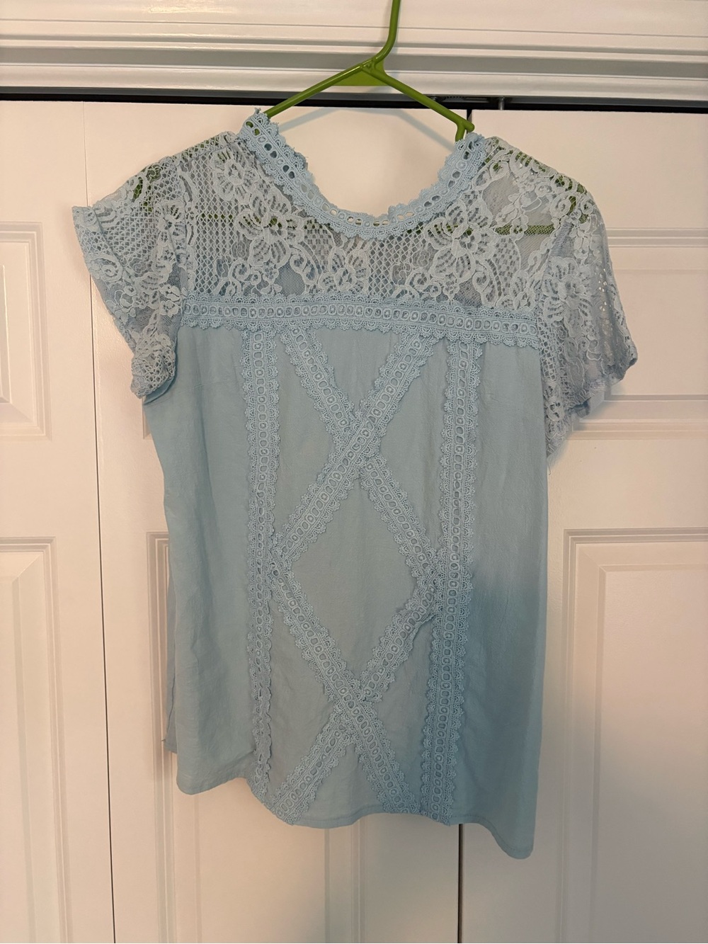 Lace Short Sleeve Top - Light Blue
